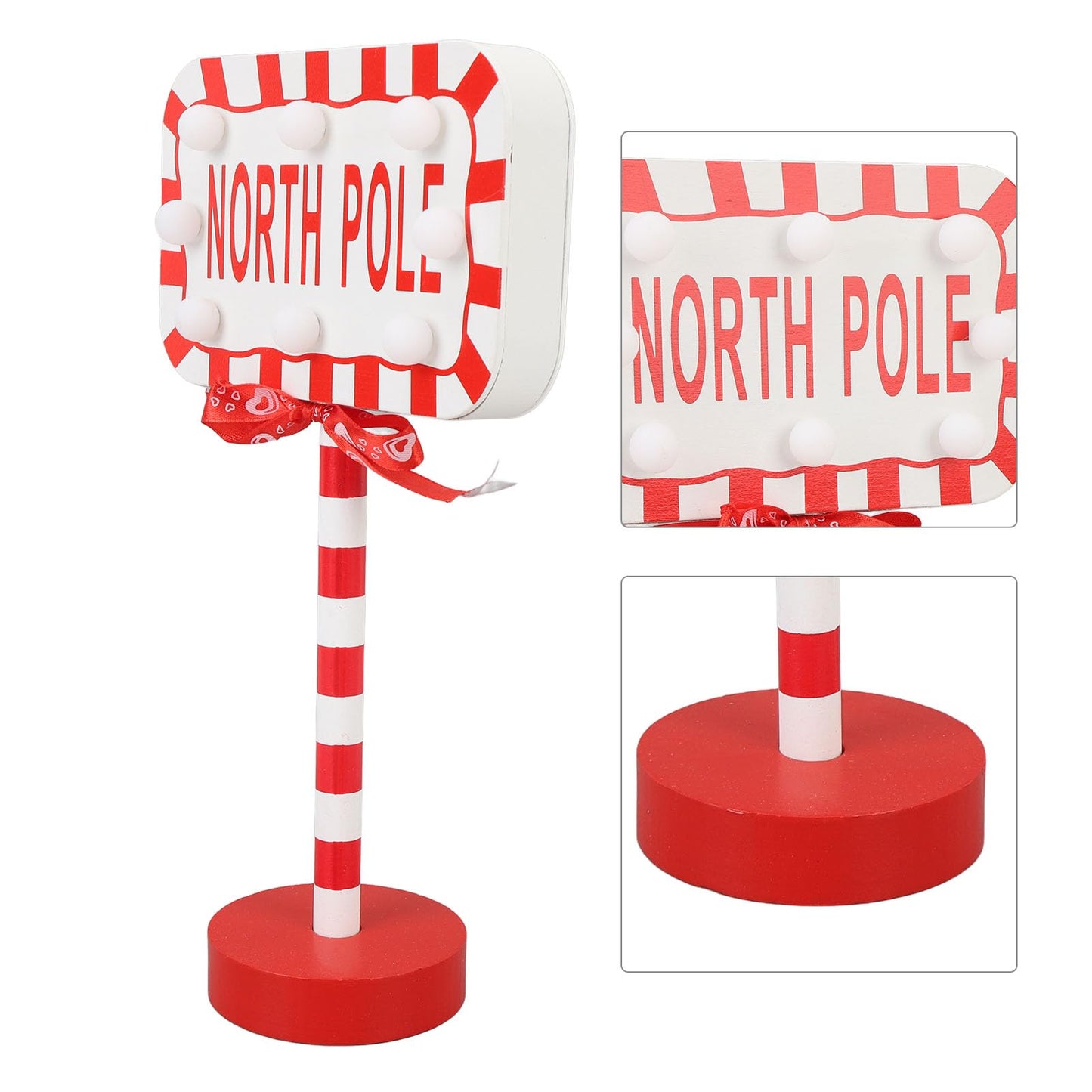NOENNULL Xmas LED Street Lamp Wooden North Pole Sign Battery Operated Tabletop Night Light Xmas Tree Night Light Tabletop Decorations for Home Office Holiday Party Decoration