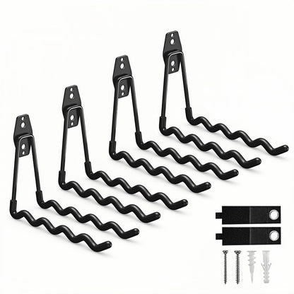 Tebgeag 4 Pack Garage Hooks Heavy Duty with Anti-Slip Coating, Steel Utility Wave Hooks for Hanging Ropes, Bikes, Garden Tools, Hoses and More (Black)