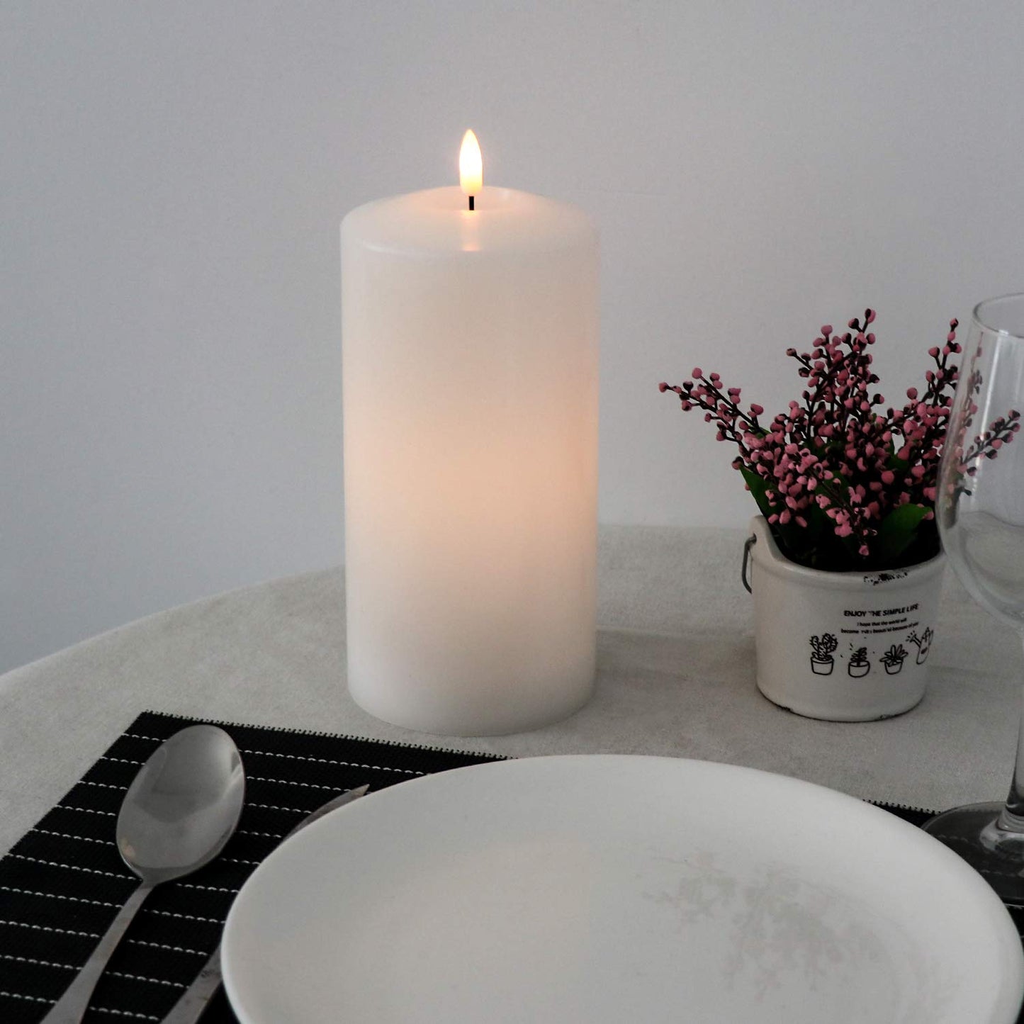 DRomance Large White Flameless Candle Battery Operated with 6 Hour Timer, Real Wax Flickering LED Candle Indoor Wedding Dinner Christmas Decor(4" x 9")