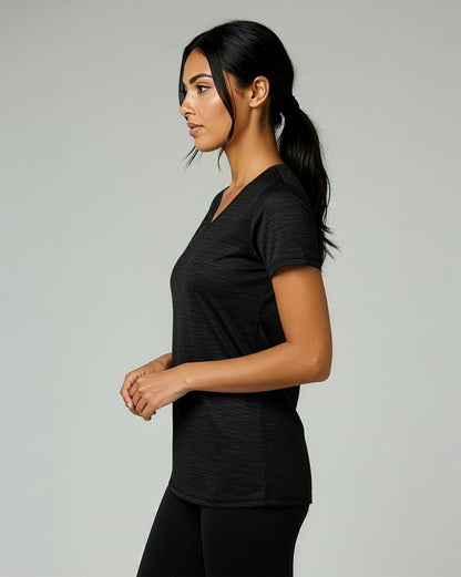 Real Essentials 5 Pack: Women's Dry-Fit Short Sleeve V Neck T Shirt Workout Fitness Yoga Top Tee, Set 7, M