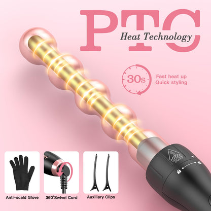 MOCEMTRY 5 in 1 Curling Wand Set (0.35"-1.25") with 3 Barrel Hair Crimper, Bubble Curling Wand and 3 Ceramic Barrels, Curling Iron 1 inch Crimper Hair Tool Waver with Two Temp Control, Gifts for Women