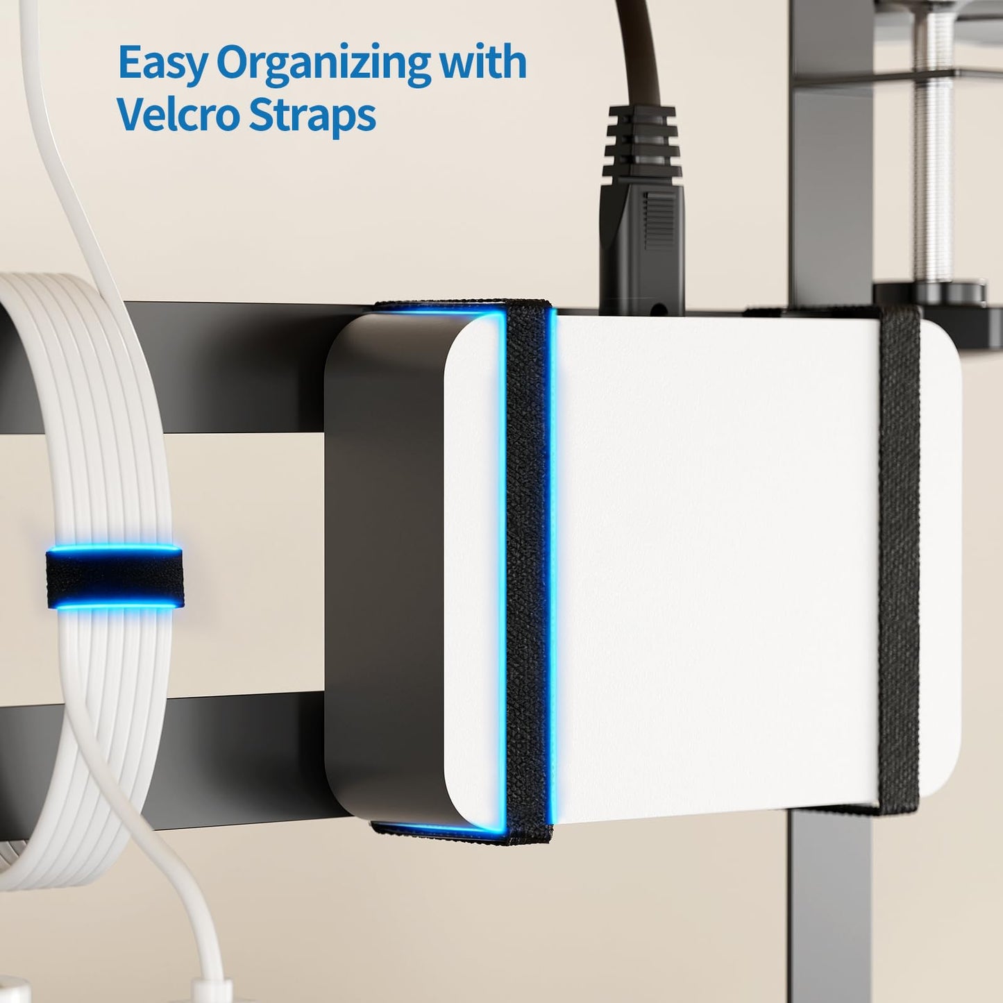 YECAYE Under Desk Cable Management Tray, No Drill Clamp Mount Metal Cable Management Tray with Desk Protection Pads, Under Desk Organizer Easy Installation with Hook & Loop Straps for Home Office