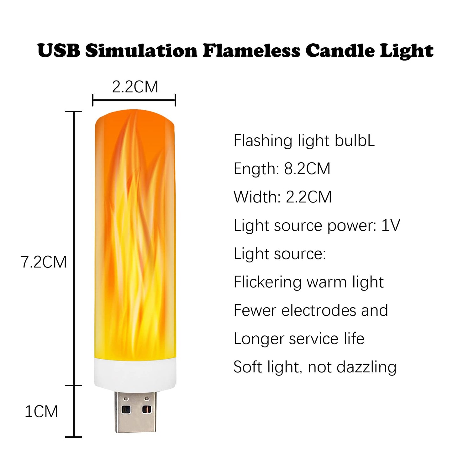 DASITON USB LED Flame Effect Light USB Flame Candle Bulb Flameless Tea Lights Candles Flickering Bright Tealights for Indoor Outdoor Home Party Decor (3 Pack)