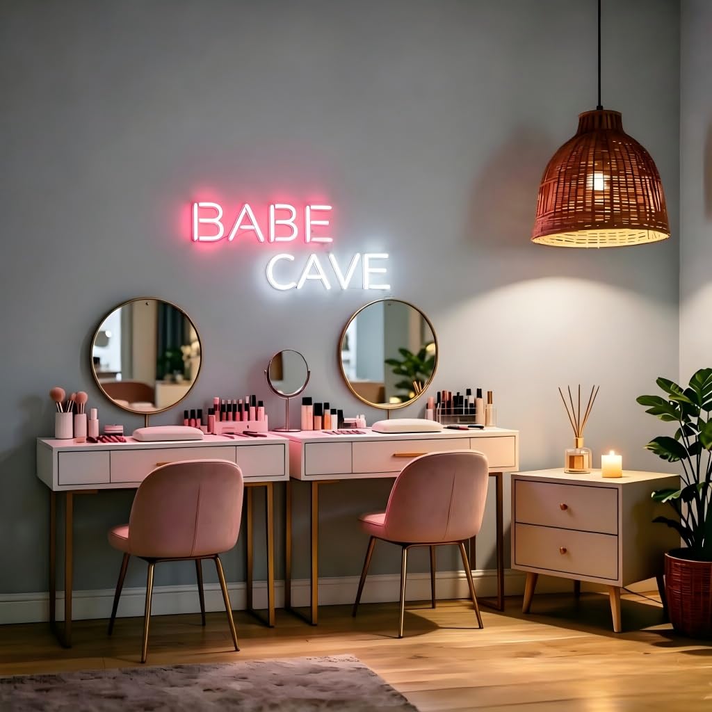 Neonawall Babe Cave Neon Sign for Wall Decor Pink Light Up Letters Led Sign Birthday Party Gifts Led Decorative Night Signs Girl’s Room Decorations Christmas Gift for Friend Family Home Bedroom