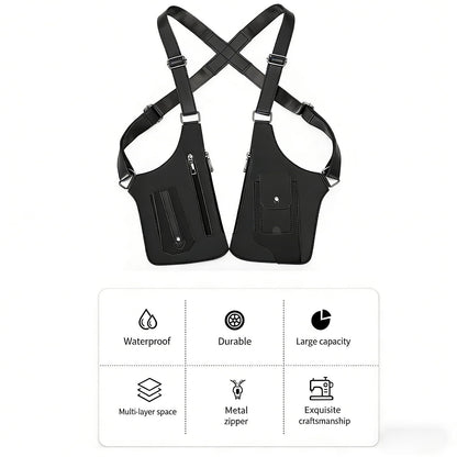 Premium Leather Shoulder Bag, Double Shoulder Armpit Bag for Men, Anti-Theft Hidden Adjustable Shoulder Holster for Men (Black)