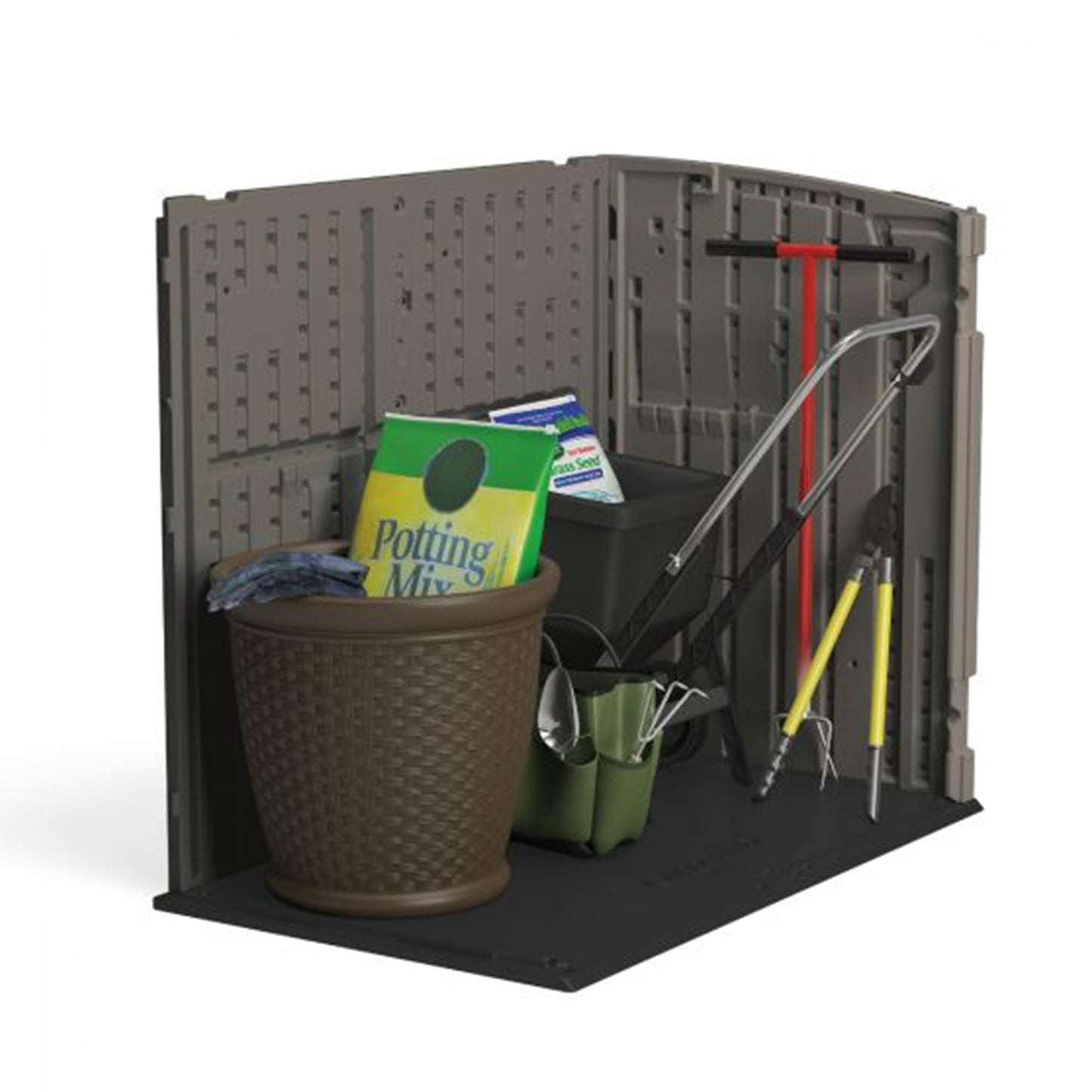 Suncast Outdoor Storage Shed for Backyard and Garden, Horizontal, 4' x 2.5', Stoney Grey - Portable Utility Deck and Cabinet for Tools, Equipment, and Garbage