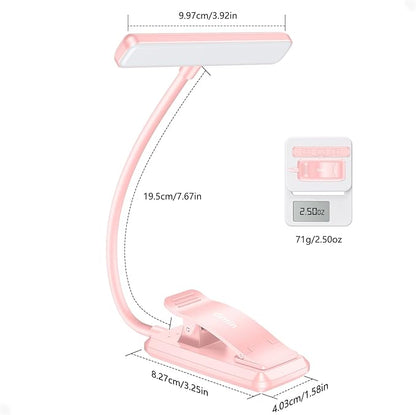 Gritin 19 LED Rechargeable Book Light for Reading in Bed with Memory Function- Eye Caring 3 Color Temperatures,Stepless Dimming Brightness,80 Hrs Runtime Clip on Light for Book Lovers-Pink
