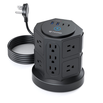 TROND Tower Surge Protector Power Strip with 14 Widely Spaced Outlets, 4 USB Ports(2 USB C), 2100J Surge Protection, 6 Feet Extension Cord with Multiple Outlets, Office Desk Supplies, Dorm Essentials