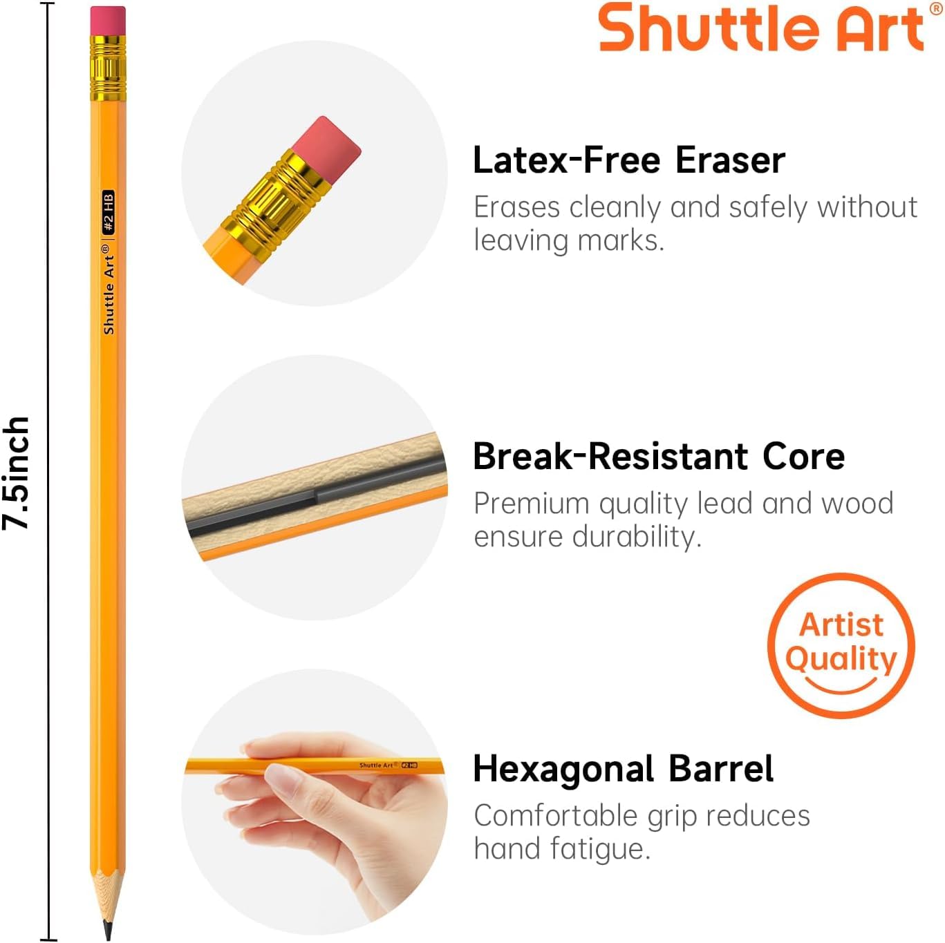 Shuttle Art Wood-Cased #2 HB Pencils, 600 Pack Sharpened Yellow Pencils with Erasers, Bulk Pack Graphite Pencils for School and Teacher Supplies, Writing, Drawing and Sketching