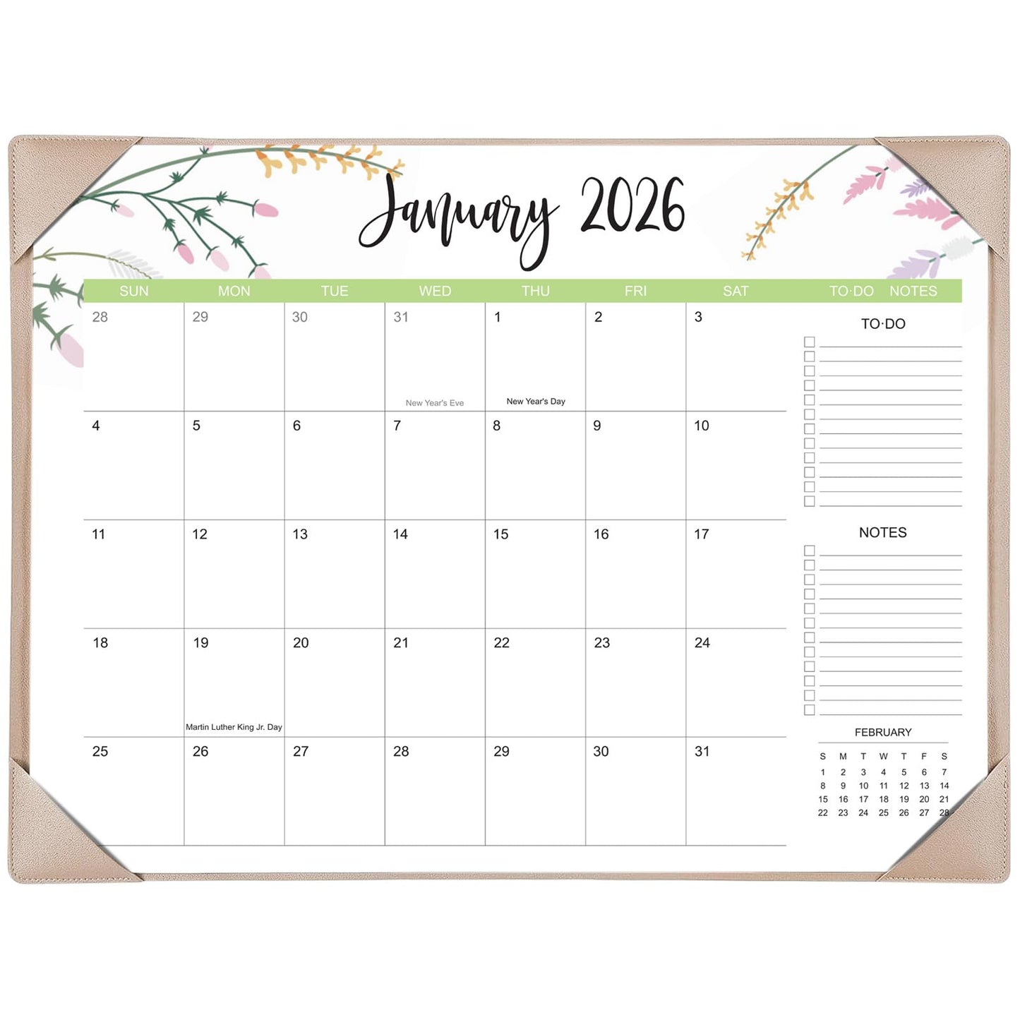 Desk Calendar 2026 with Desk Mat – 22" x 17" Large Desk Pad Calendar Runs from January 2026 to June 2027, Floral Design Desktop Calendar with To Do List, Personal Desk Calendar Planner for Home, Office