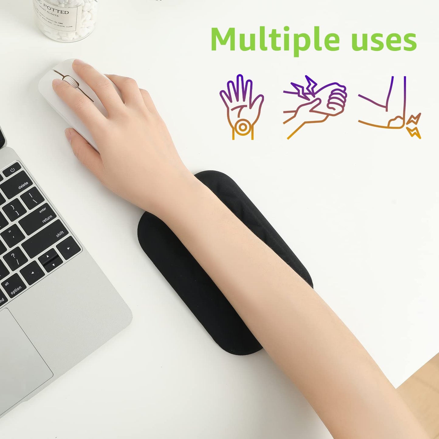 LargeLeaf Ergonomic Wrist & Elbow Rest Pad for Desk with Memory Foam & Non-Slip Base, Relieve Elbow Pain Armrest Wrist Support(6.3 * 4.3 inch, Black, 2pcs)