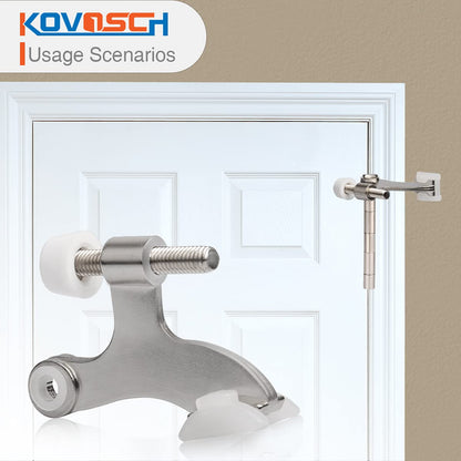 KOVOSCH 2 Pack Hinge Pin Door Stopper Brushed Satin Nickel - Adjustable Heavy Duty Hinge Pin Door Stop with White Rubber Bumper Tips