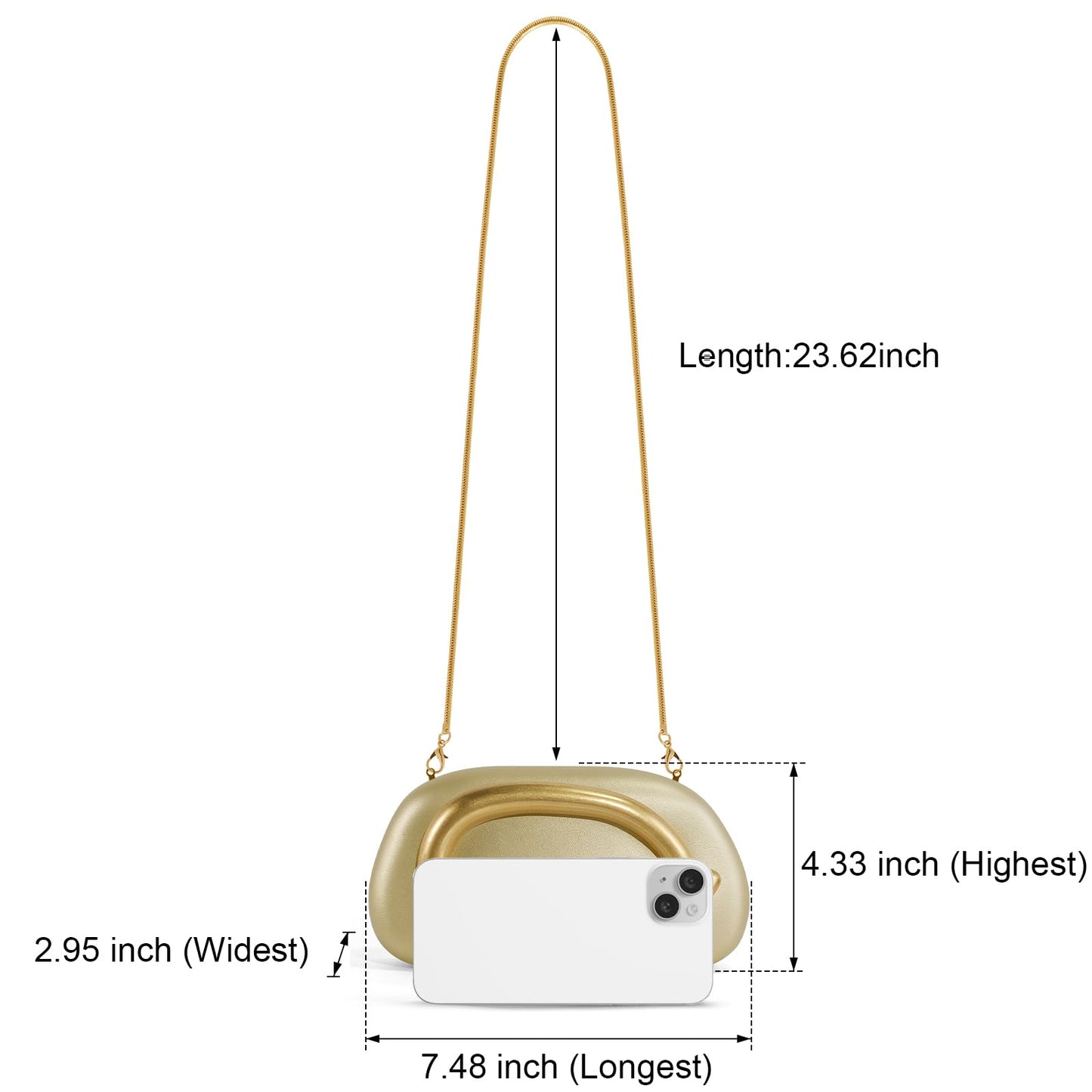 NEWROGENG Clutch Purses for Women Formal, PU Leather Evening Bags with Chain, Trendy Metal Handle Purses and Handbags 2025, Leather Gold