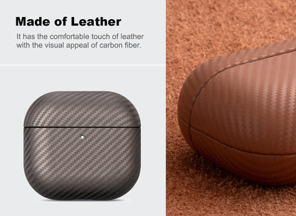 Haobobro Leather Case for AirPods 4 / AirPods 4 with Active Noise Cancellation Case Cover - Selected Skin-Friendly Leather, Carbon Fibre Texture, Handmade Drop Protective Hard Cover - Desert Titanium