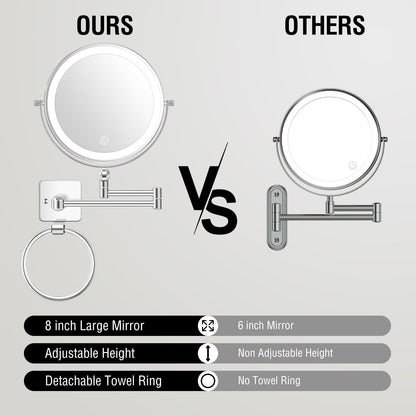 Lighted Makeup Mirror, Rechargeable Height Adjustable Double Sided, 1x/10x Magnifying with 3 Color, Brightness Adjustable, 360° Rotation Vanity, Gift for Women