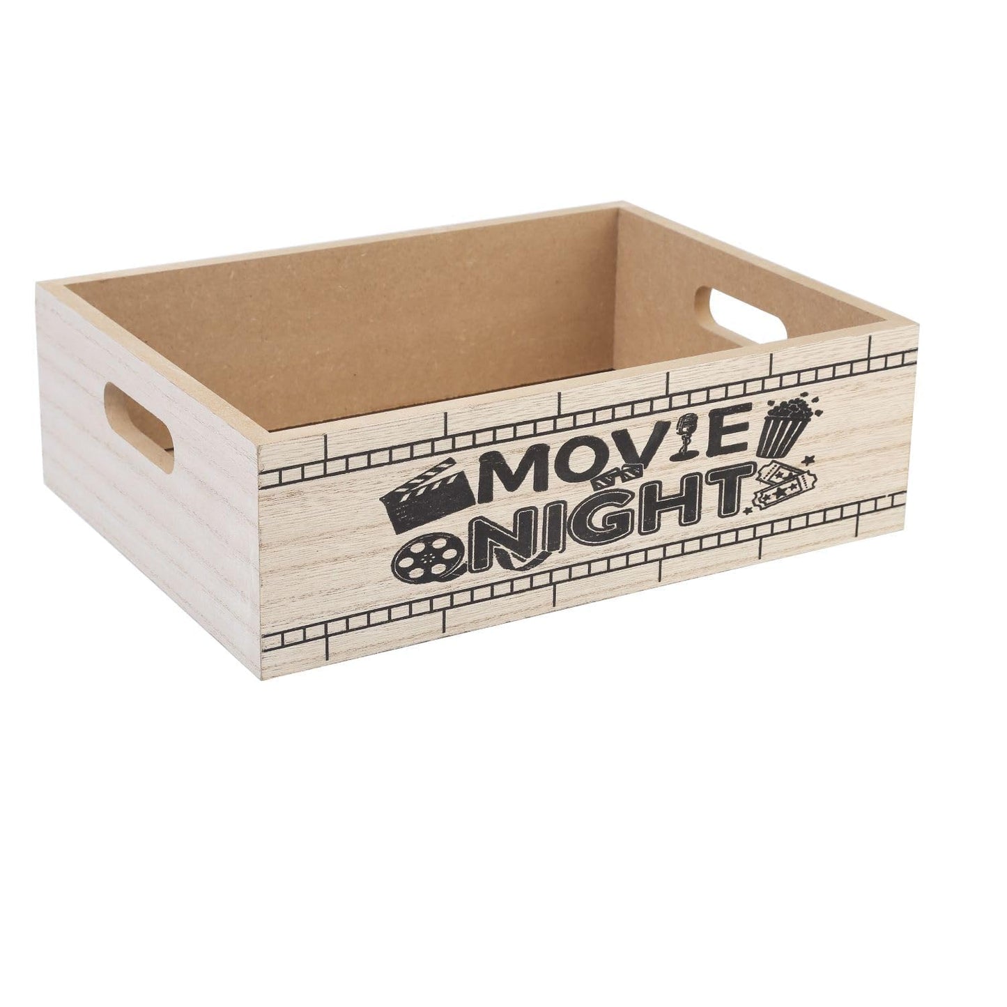 ZQUDBF Wooden Movie Night Snack Tray with Handles – Reusable Popcorn Bucket Organizer for Theater Room Decor – Sturdy Gift Basket for Family Movie Nights & Holiday Parties (Movie Night)
