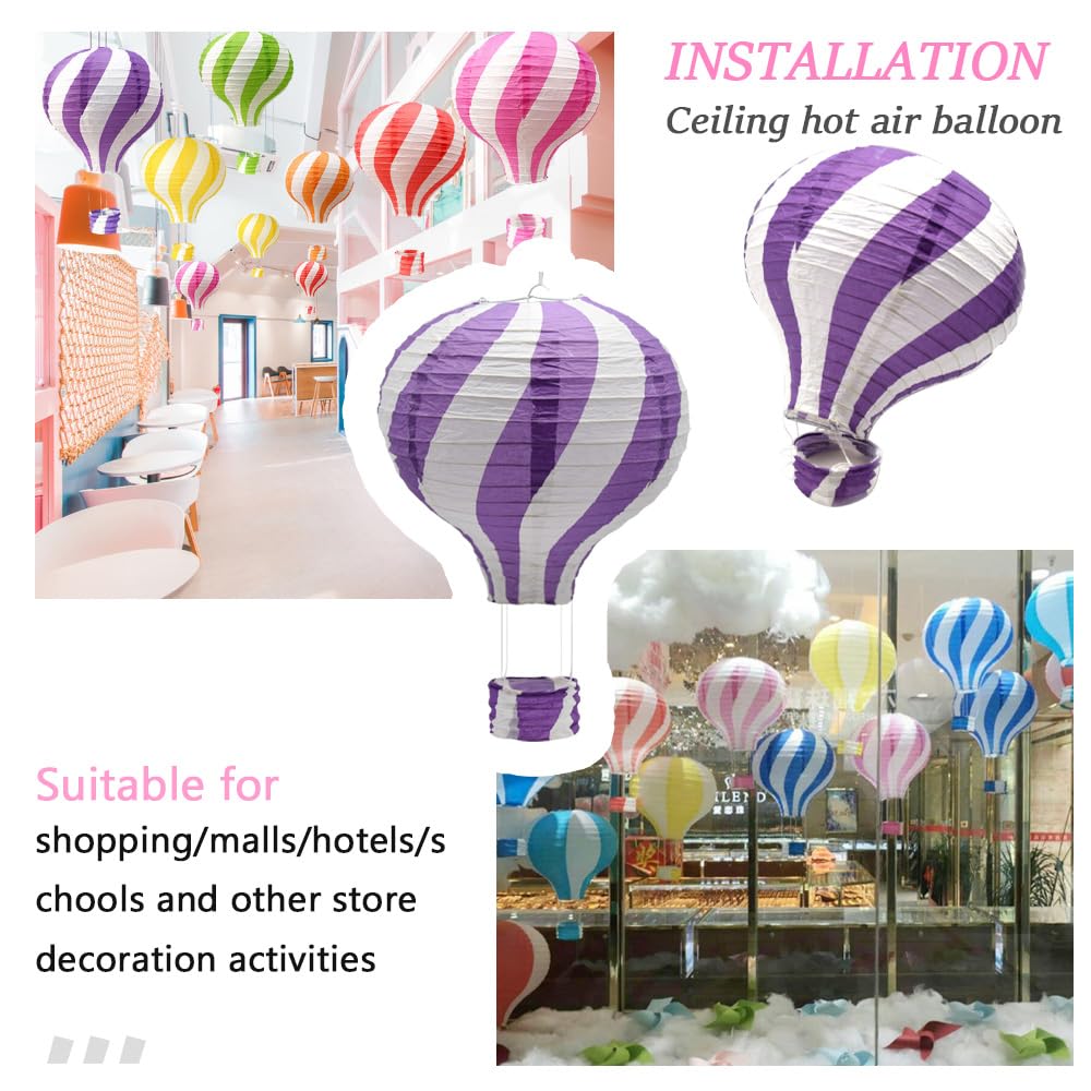 Ruidee 3 Pieces Hanging Hot Air Balloon Paper Lanterns 12 inch Paper Lanterns Set Decoration Ball Lamps for Wedding, Birthday, Anniversary, Christmas (Purple)