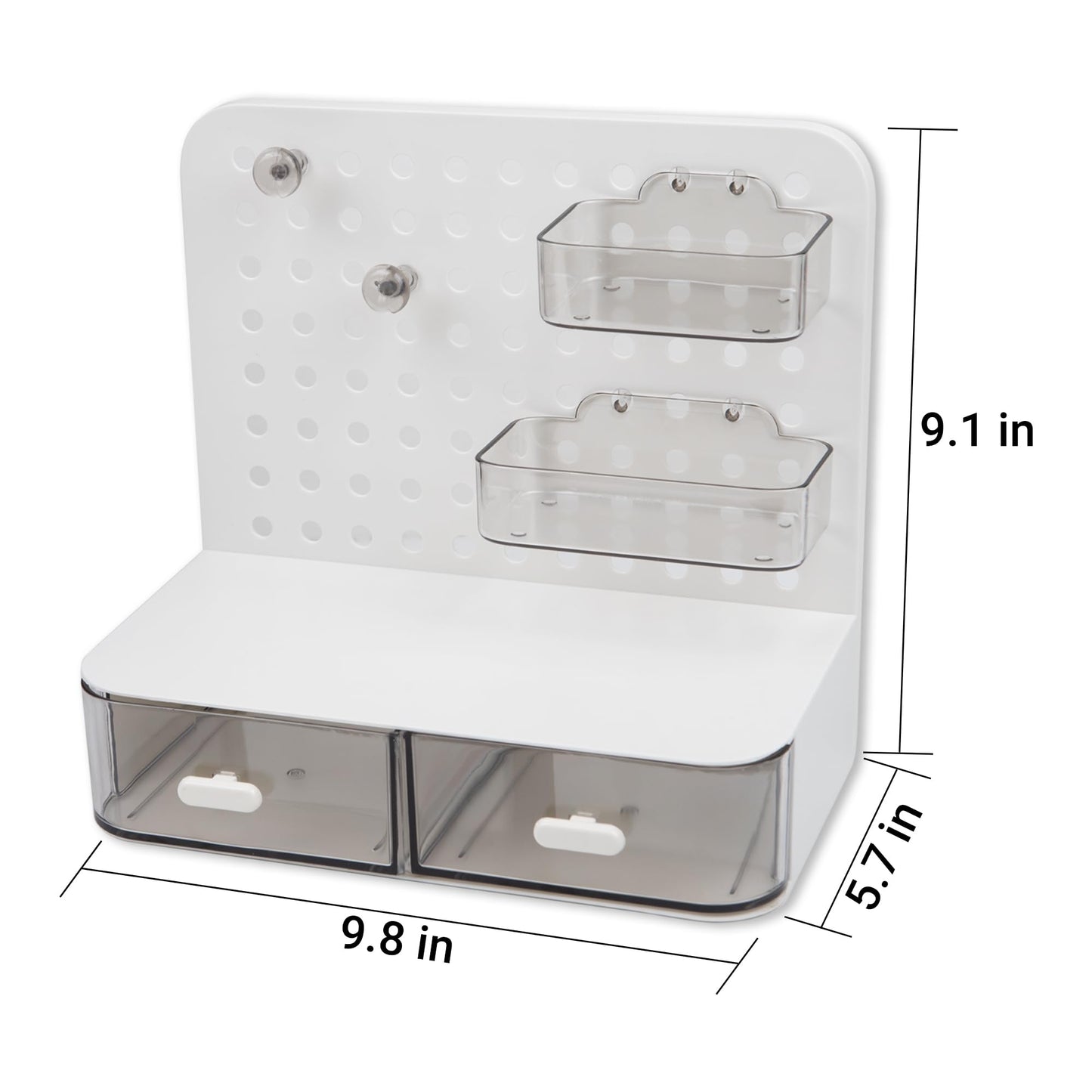 Umbrotiger Pegboard Desk Organizer with Drawers and Hooks 2-Pack - Yellow and White Storage Box for Office, Study Room, Dorm, Craft Room & Vanity | Multifunctional Small Space Solution