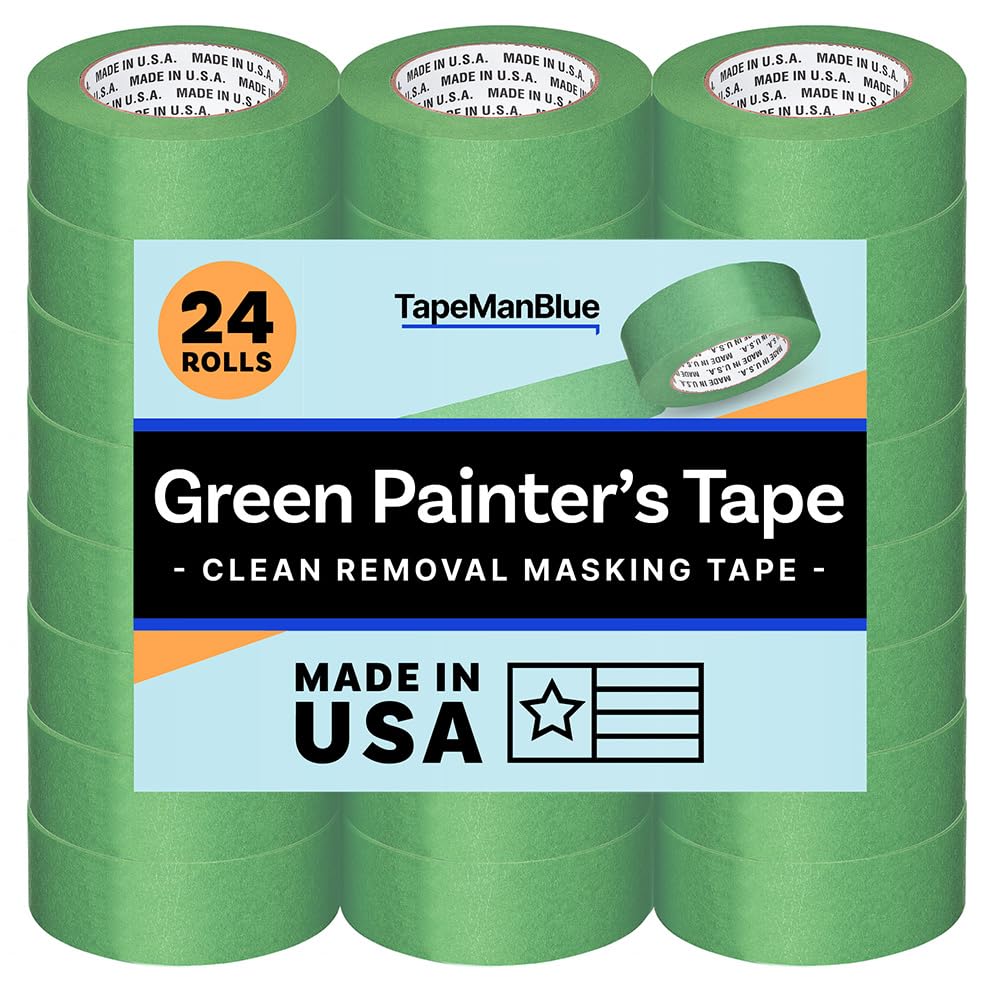 High Tack Green Painters Tape, 2 inch x 60 Yards, Case of 24 Rolls, Made in America, Clean Removal Green Masking Tape, Strong & UV Resistant