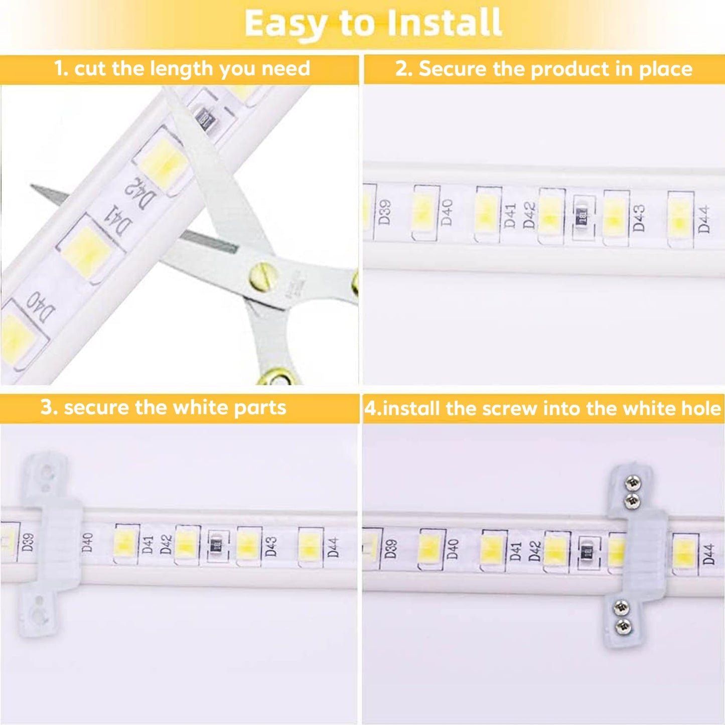 pcningled White LED Strip Lights 6.56ft AC 120V Rope Lights 110V Flexible LED Light Strip Waterproof 4000K Bright White SMD 5730 120LEDs/m for Bedroom Mirror Kitchen Cabinet Lighting