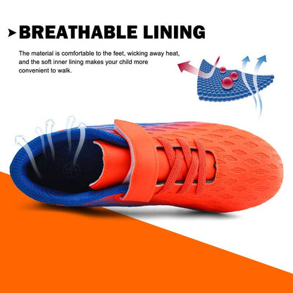 brooman Kids Firm Ground Soccer Cleats Boys Girls Athletic Outdoor Football Shoes(12,Orange Blue)