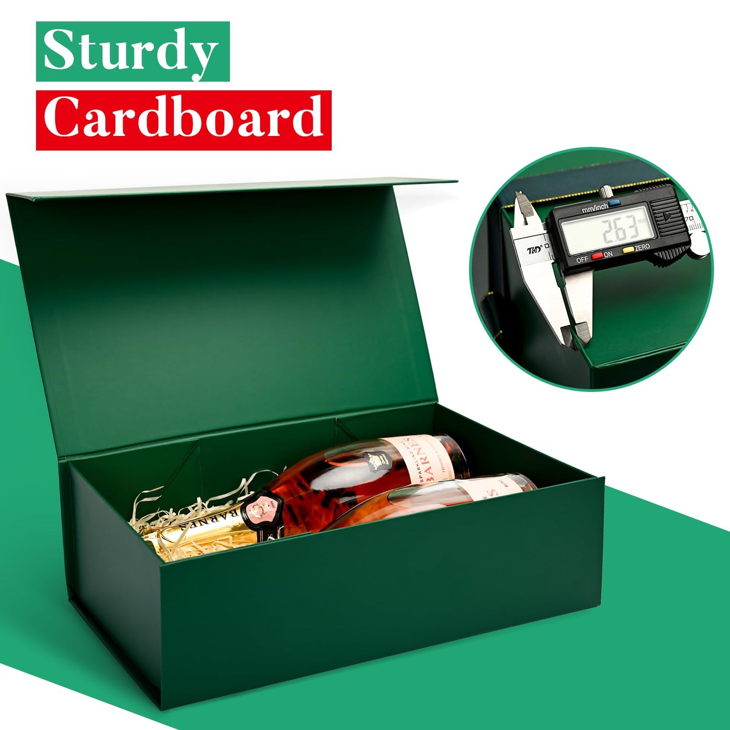 LIFELUM Gift Boxes with Lids 2 Pack 13.85 x 8.35 x 4.45 inch Green Christmas Gift Boxes with Strong Magnetic Lid for Presents with Luxury Accessories Card, Ribbon, Filler,Sticker