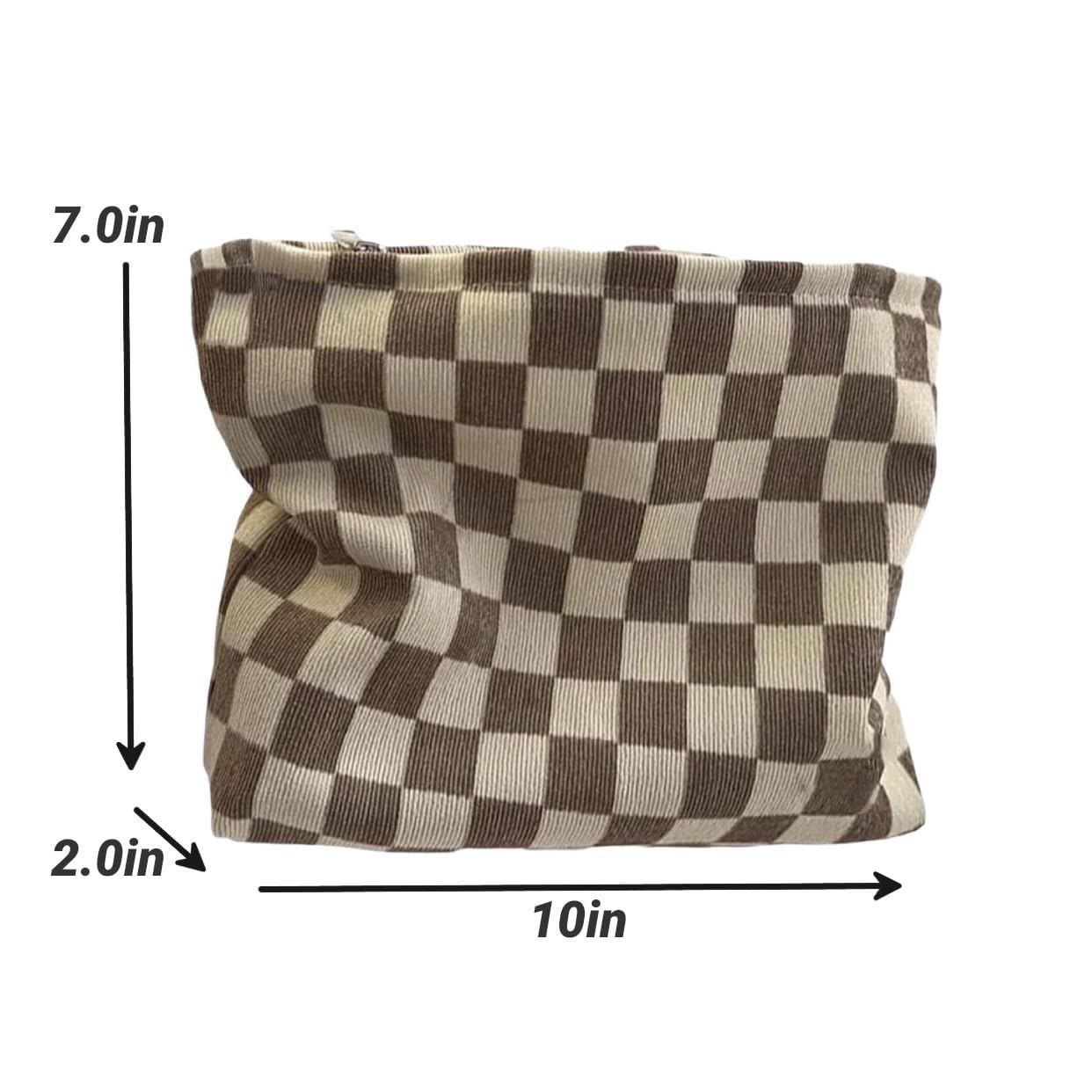 BIVIZKU Travel Checkered Makeup Bag, Corduroy Cosmetic Bag for Purse, Small Cosmetic Zipper Pouch Cute Travel Checkered Makeup Bag Gift for Women,Girls (woven checkered)