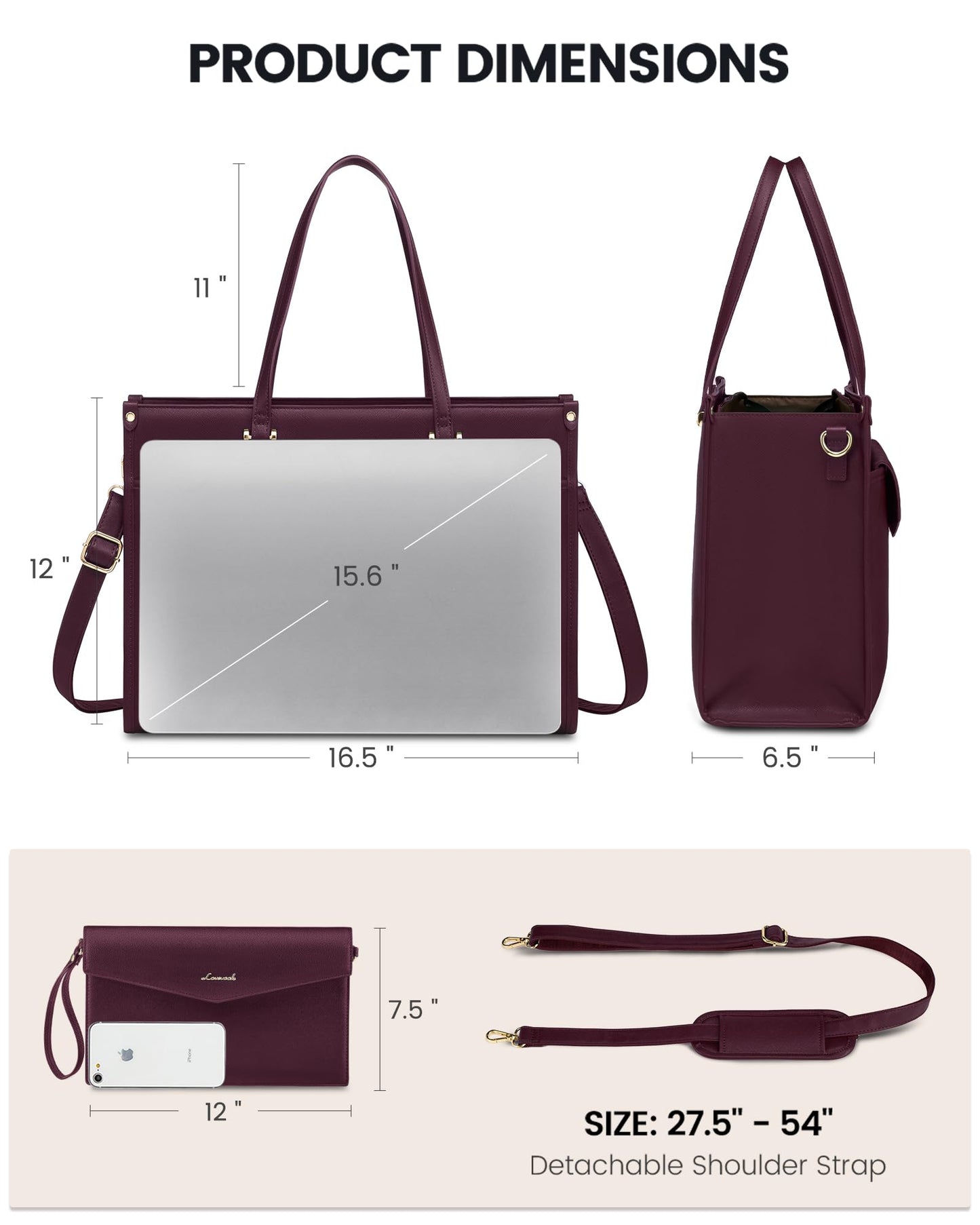LOVEVOOK Laptop Bag for Women, 15.6'' Laptop Tote Purse 2-in-1 Professional Work Bag Business Briefcase with Clutch Purse, Waterproof Leather Computer Handbag for Teacher Office Travel