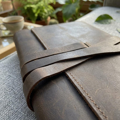 TORAKIP Leather Sketchbook Cover A5 – Refillable Notebook Holder with Pen Loops & Strap Closure, Genuine Leather Journal Cover for Artists & Writers, Fits 5.8" x 8.3" (Paper Not Included), Brown