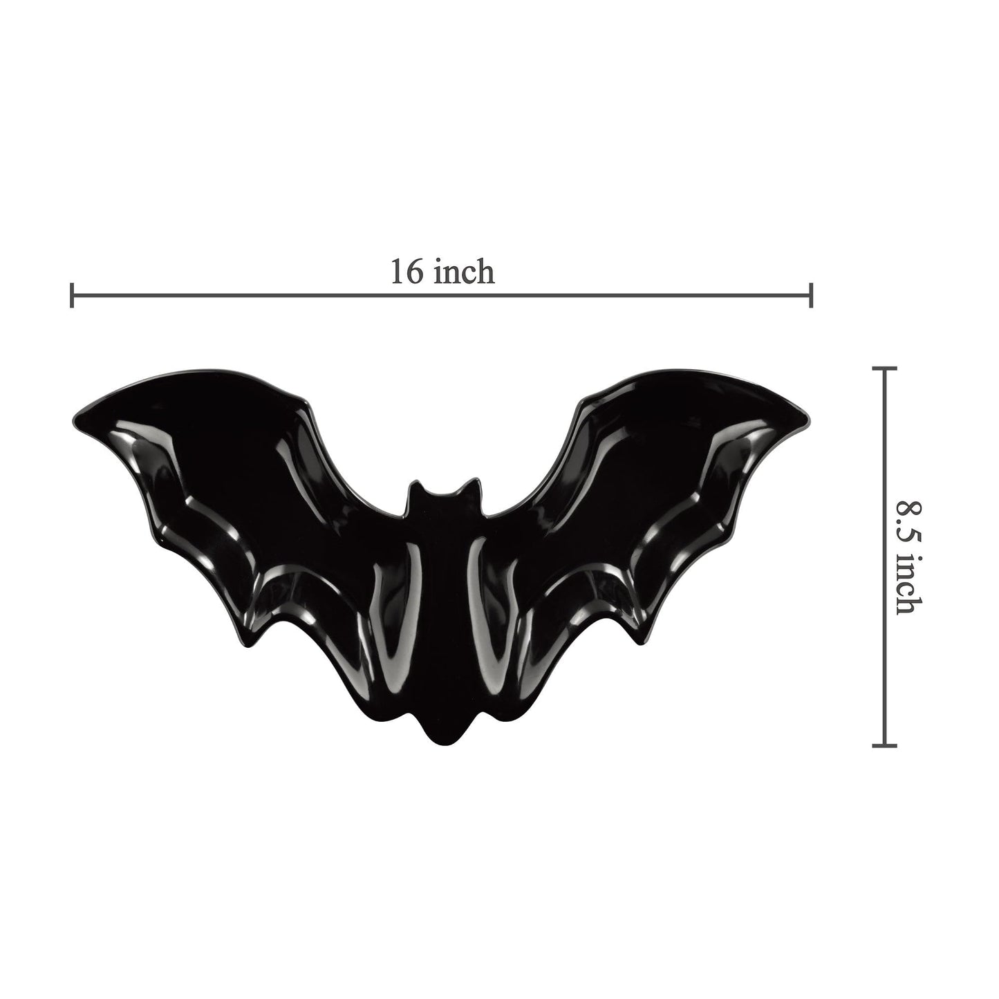 UPware Bat Shaped Melamine Serving Platter, Halloween Party Tray, Fun Spooky Design, for Candy, Snacks, and Desserts, Black, 16 x 8.5 Inch