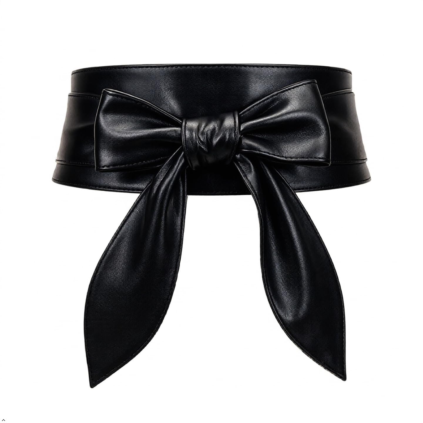 Clove Rise Women Wide Waist Belt | Soft PU Leather Obi Belt | Wrap Around Knotted Tie Belt for Dresses | Fashionable Long Sash with Bow | Plus Size Adjustable Waistband (black)