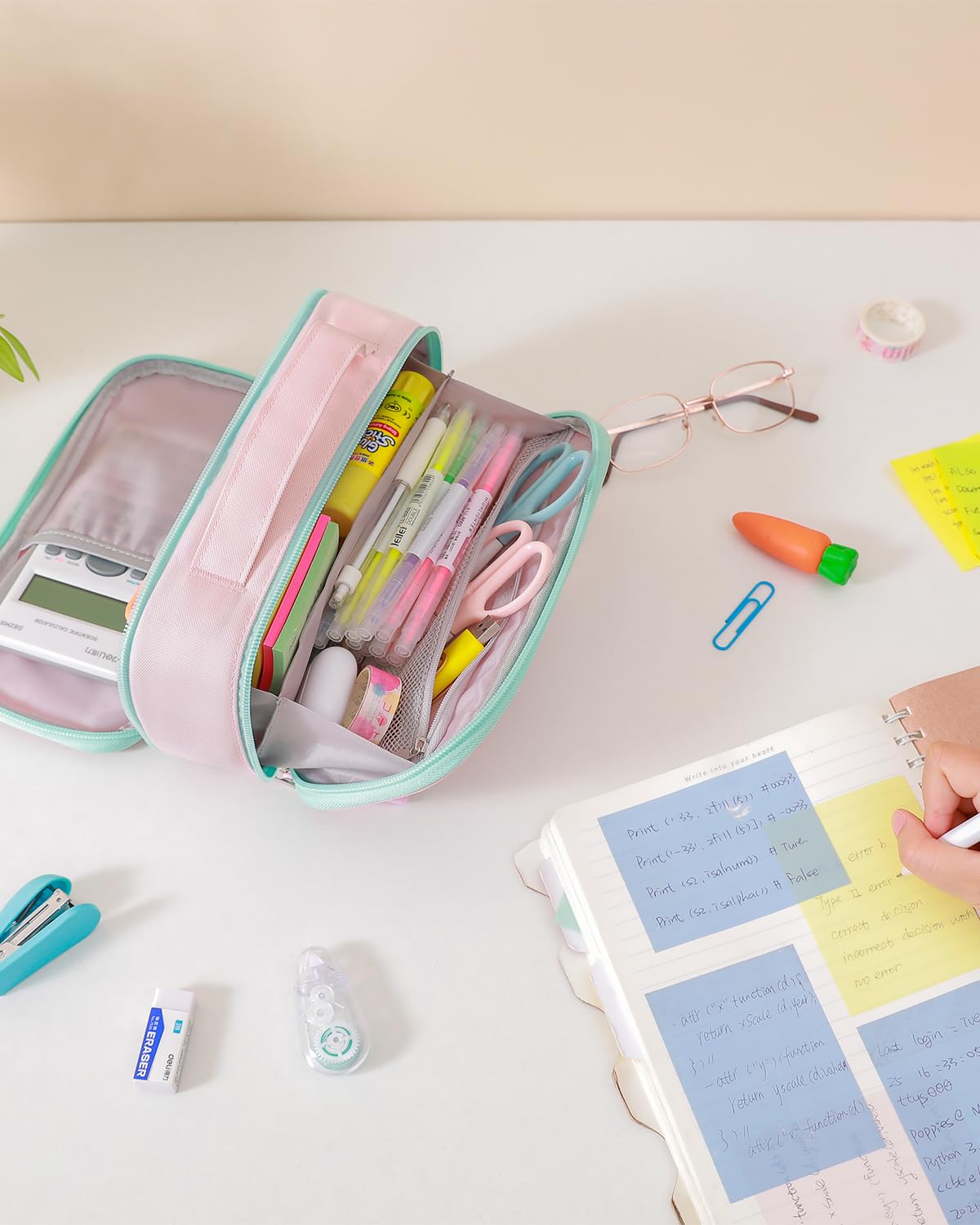 Amersun Large Capacity Pencil Case Pouch for Girl, Student, Women, Teen - Multi-Compartment, High Storage, Marker Pen Stationery Box Bag Organizer Holder for School College Office (Pink)