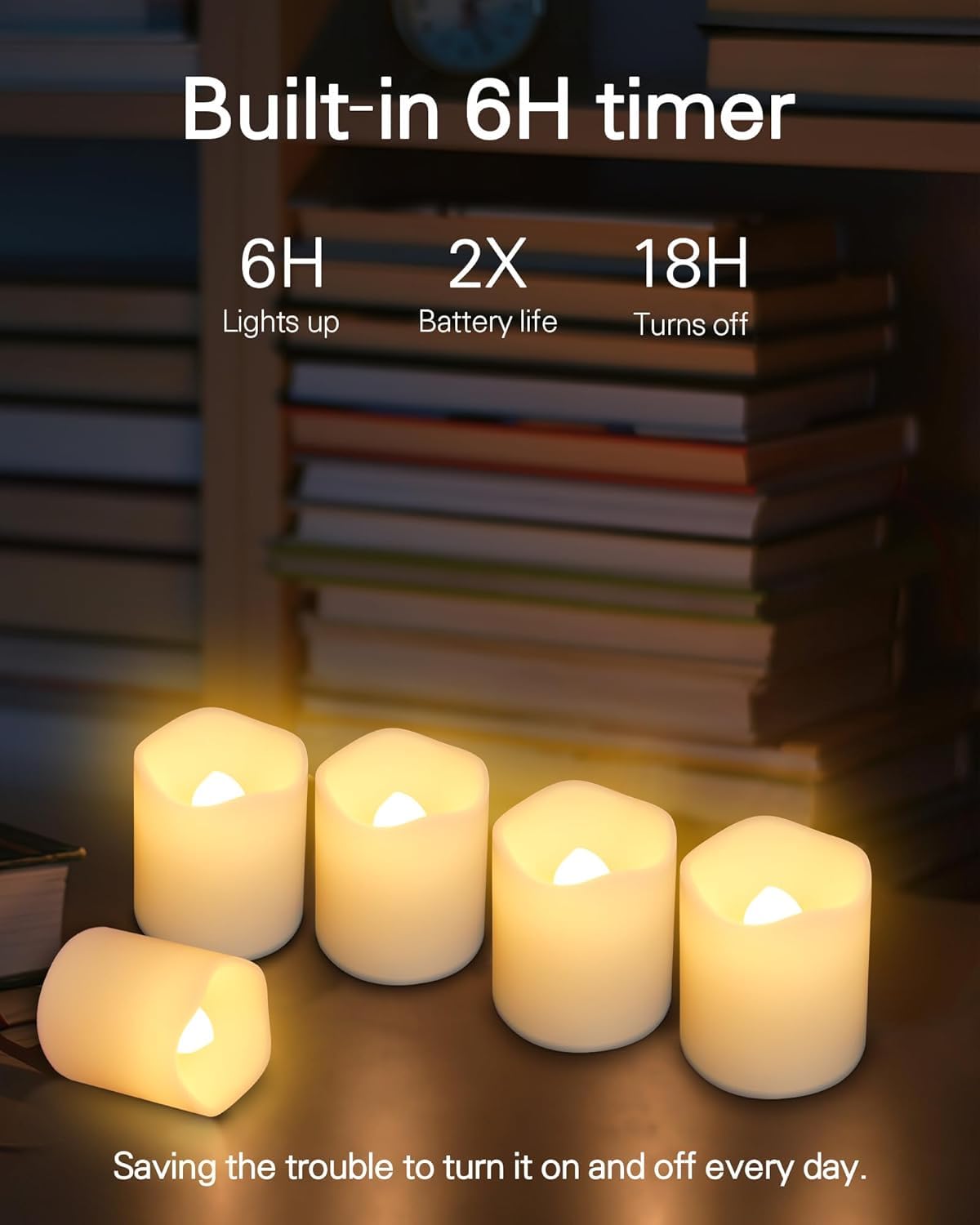 SHYMERY Flickering Flameless Votive Candles with Timer, 24 Pack 15 Days Longer Battery Operated LED Tea Lights in Warm White for Wedding,Table,Festival Celebration,Halloween,Christmas Decorations