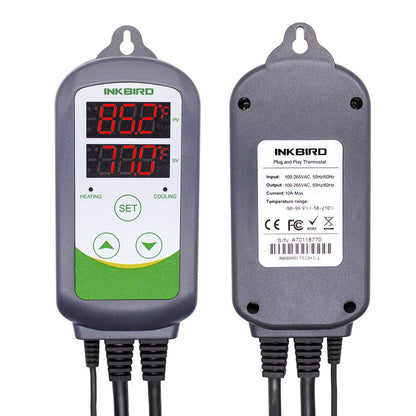 Inkbird ITC-308 Digital Temperature Controller 2-Stage Outlet Thermostat Heating and Cooling Mode Carboy Homebrew Fermenter Greenhouse Terrarium 110V 10A