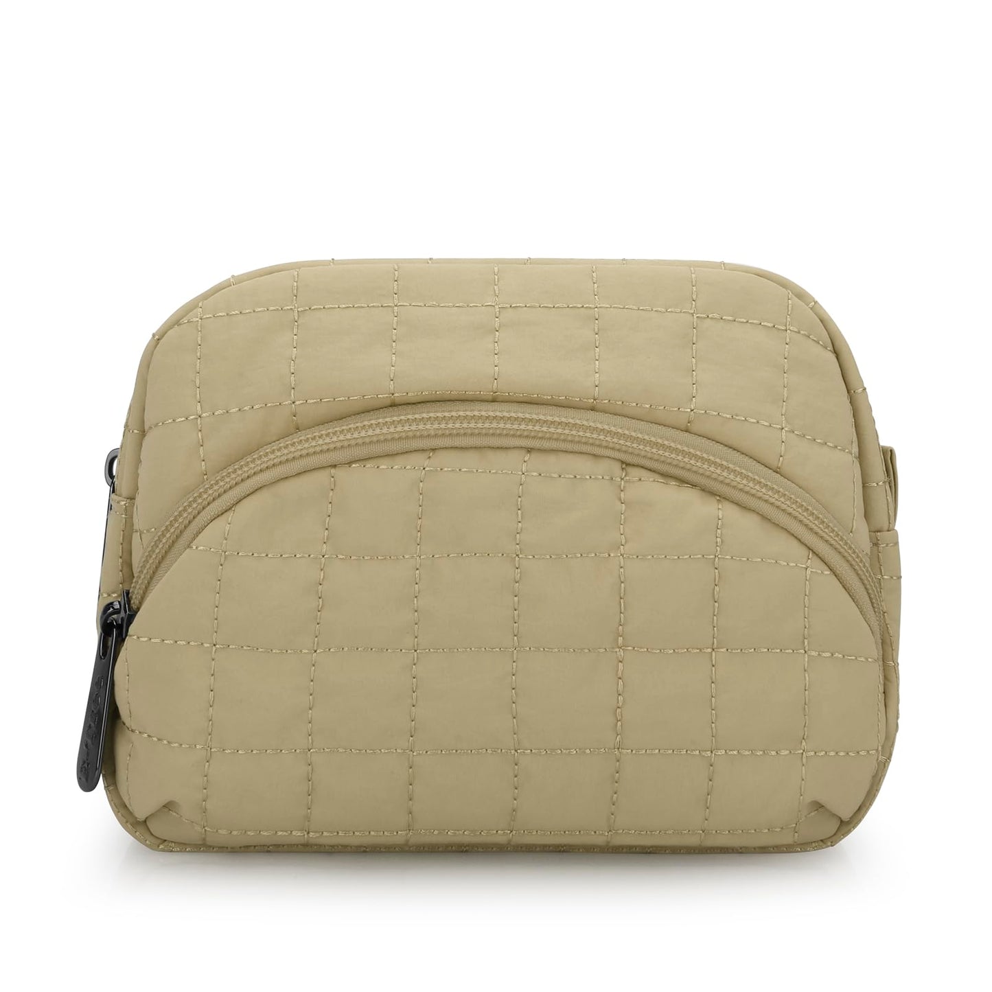 E-Tree Makeup Bag, Quilted Cosmetic Bag for Women, Puffer Make up Pouch for Purse,Travel Toiletry Organizer Case (Khaki)