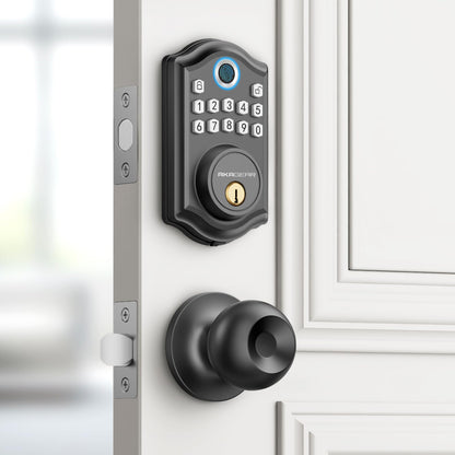 Keyless Entry Door Lock with Handle Set - Fingerprint Door Locks, Electronic Keypad Deadbolt, Smart Locks for Front Door, Auto-Lock & One Touch Locking, Easy Installation - Satin Nickel