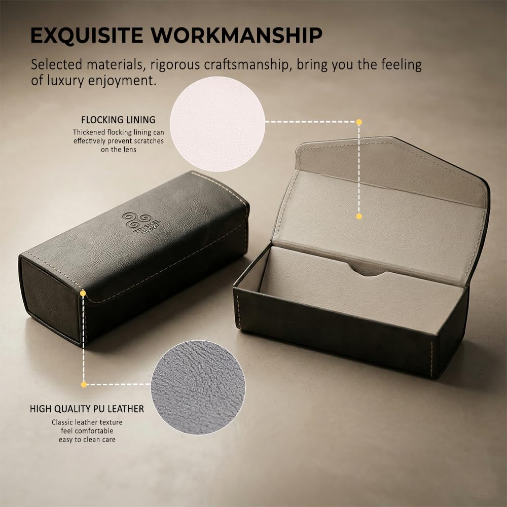 TRISKEL EYEWEAR Handmade Double Sunglasses Case, Premium PU Leather with Soft Flocking Lining (Warm Charcoal)