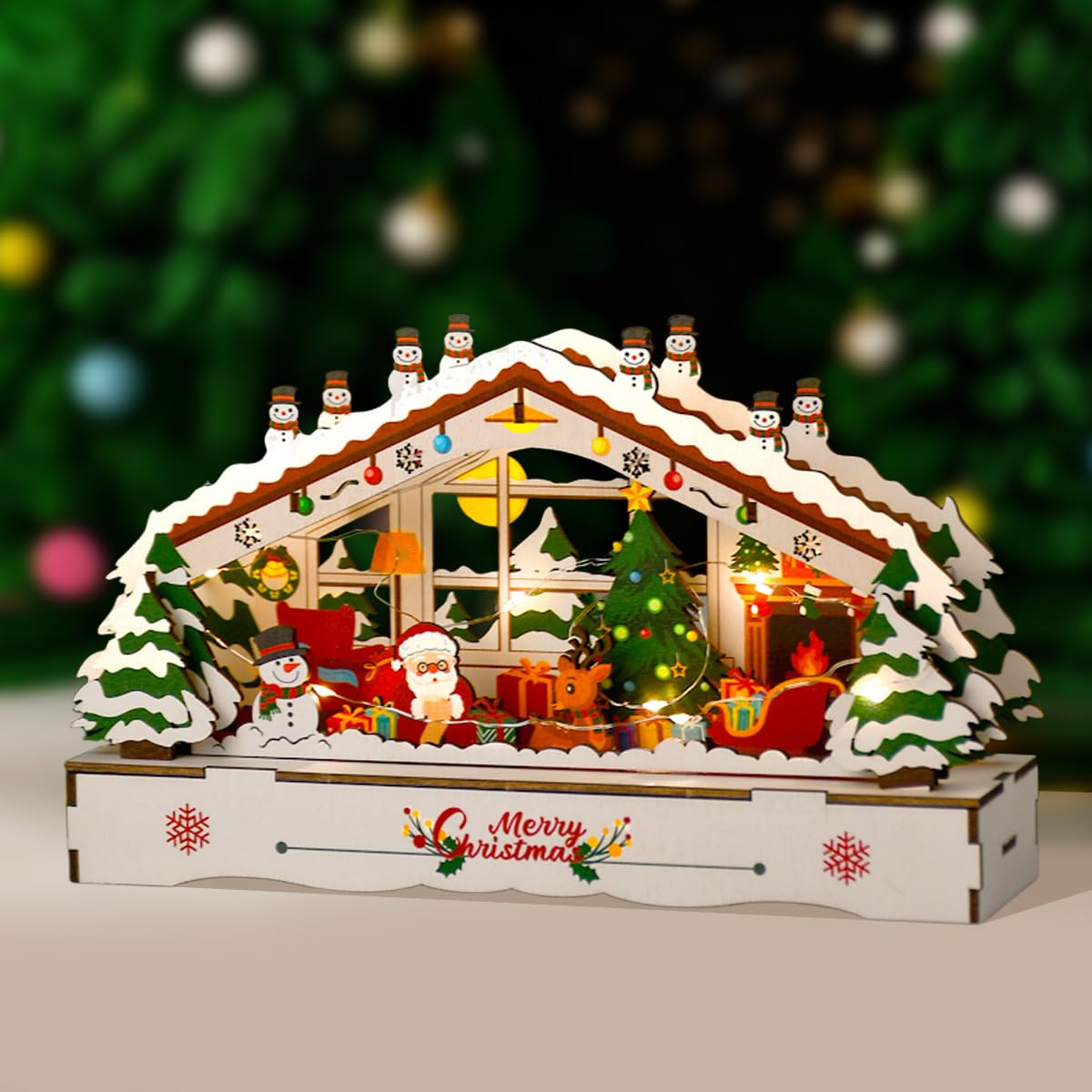 Wooden Christmas Ornaments DIY 3D Puzzle Kit, Pre-Printed Christmas Decoration Craft Kits, Hanging & Tabletop Xmas Creative Craft Activity (Star, Xmas Tree, House & Round Shapes)