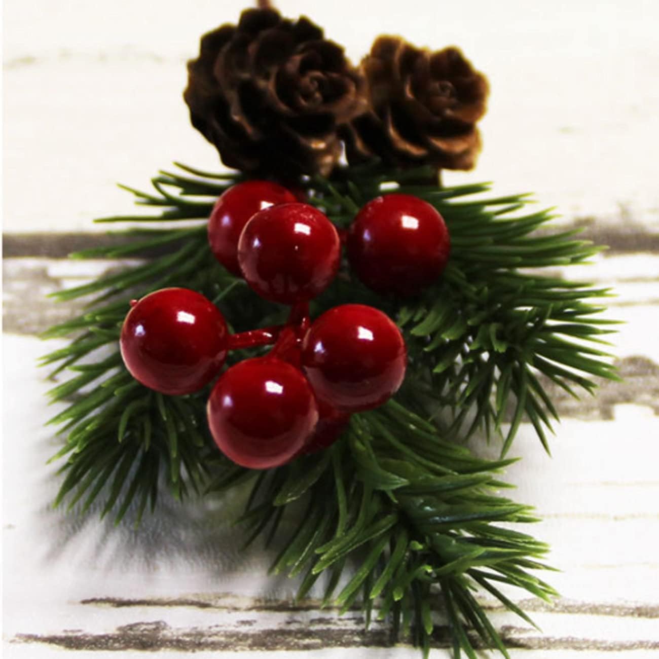 Pine Cone Red Berry Picks Stems Crafts Branch Christmas Wreath - 10Packs, Holly Artificial Evergreen Branches Tiny Pine Cones Picks Décor Floral Picks for Christmas Flower Wreaths DIY Xmas Gifts