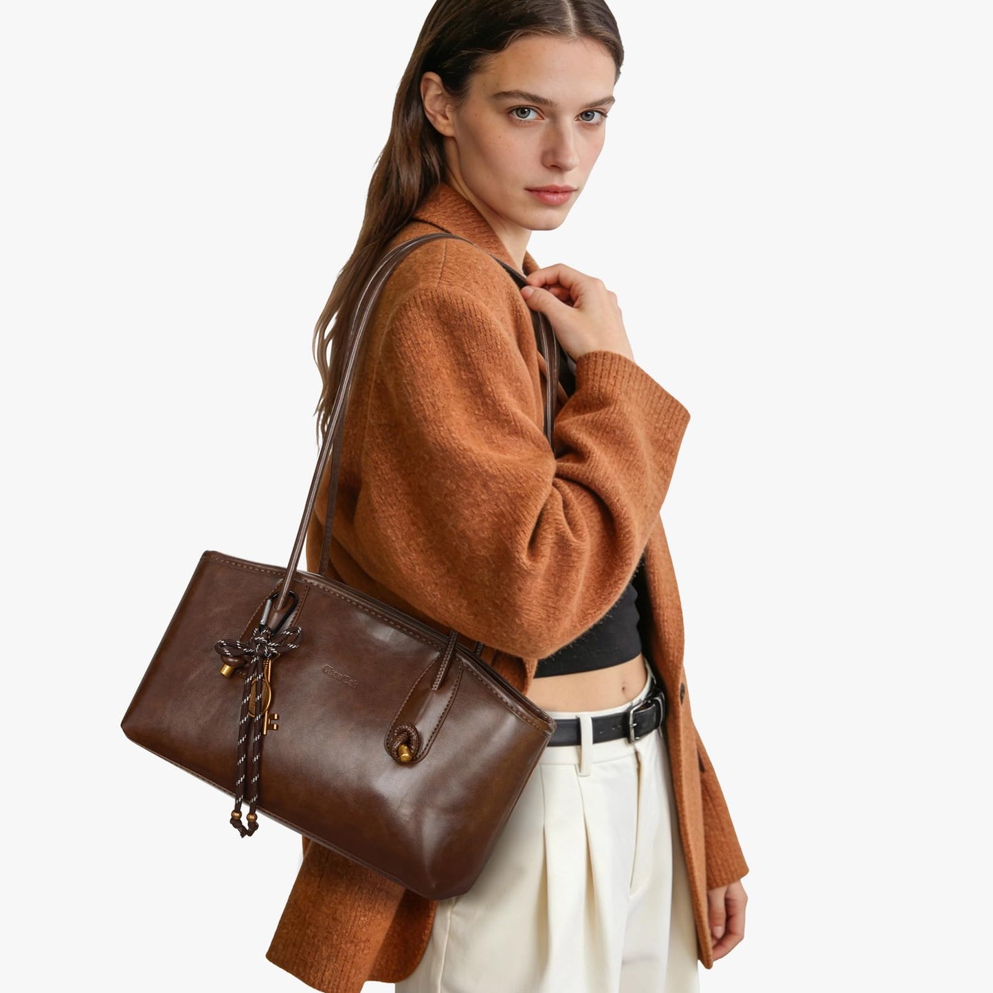 Vintage Shoulder Bags for Women Brown Purse Fall Hobo Handbag Faux Leather Shoulder Purse with Cute Pendant