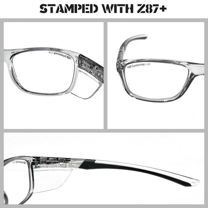 HTS HUNTERSKY P11 Safety work medium Glasses Women Men with Side Shields Z87 Anti Scratch Fog Resistant nurse medical surgical pickleball Indoor sports