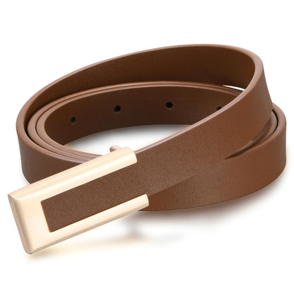 TOURZOO Genuine Leather Belts for Women Skinny Waist Belt for Dresses Jeans Pants with Gold Buckle