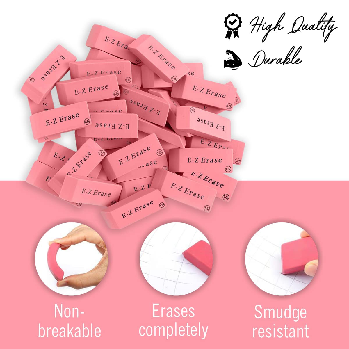 Pink Erasers, 120 Count Rectangular Eraser Bulk Pack, Latex Free Pink Pearl Erasers for School Supplies, Art and Office