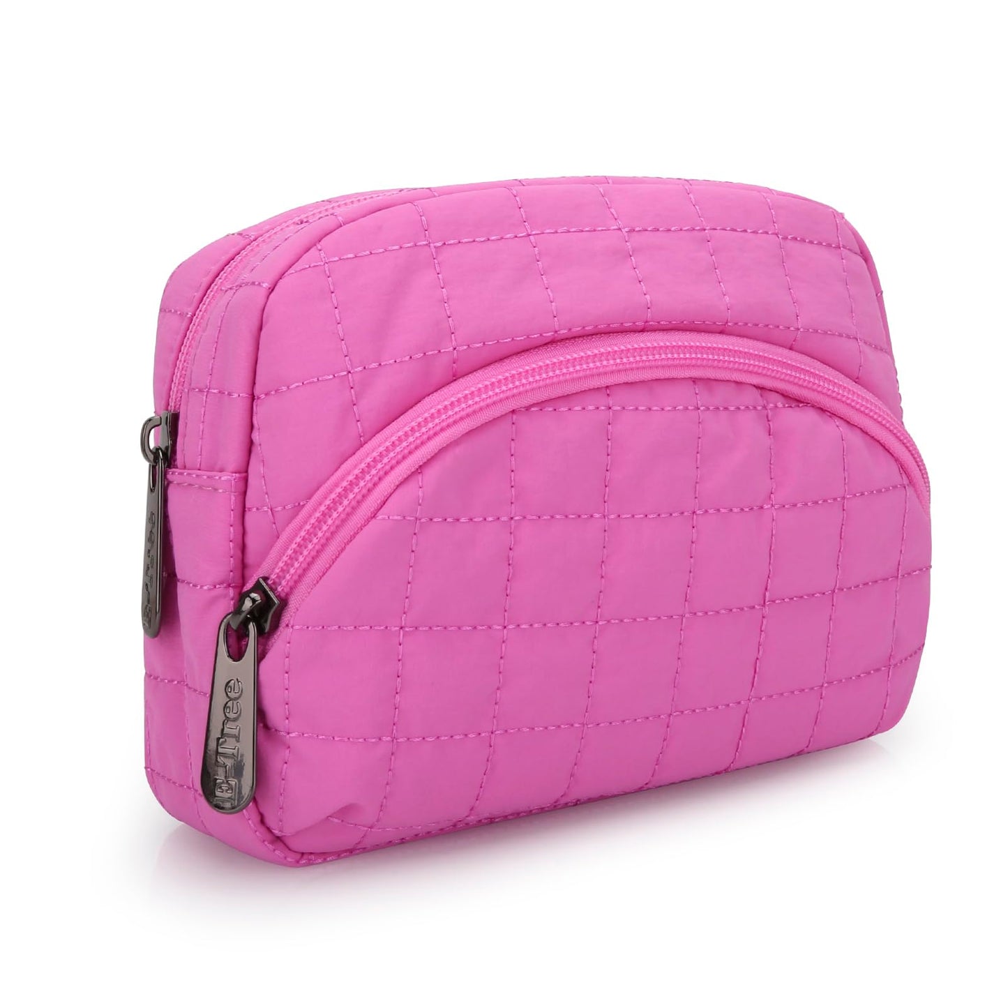 E-Tree Makeup Bag, Quilted Cosmetic Bag for Women, Puffer Make up Pouch for Purse,Travel Toiletry Organizer Case (Pink)