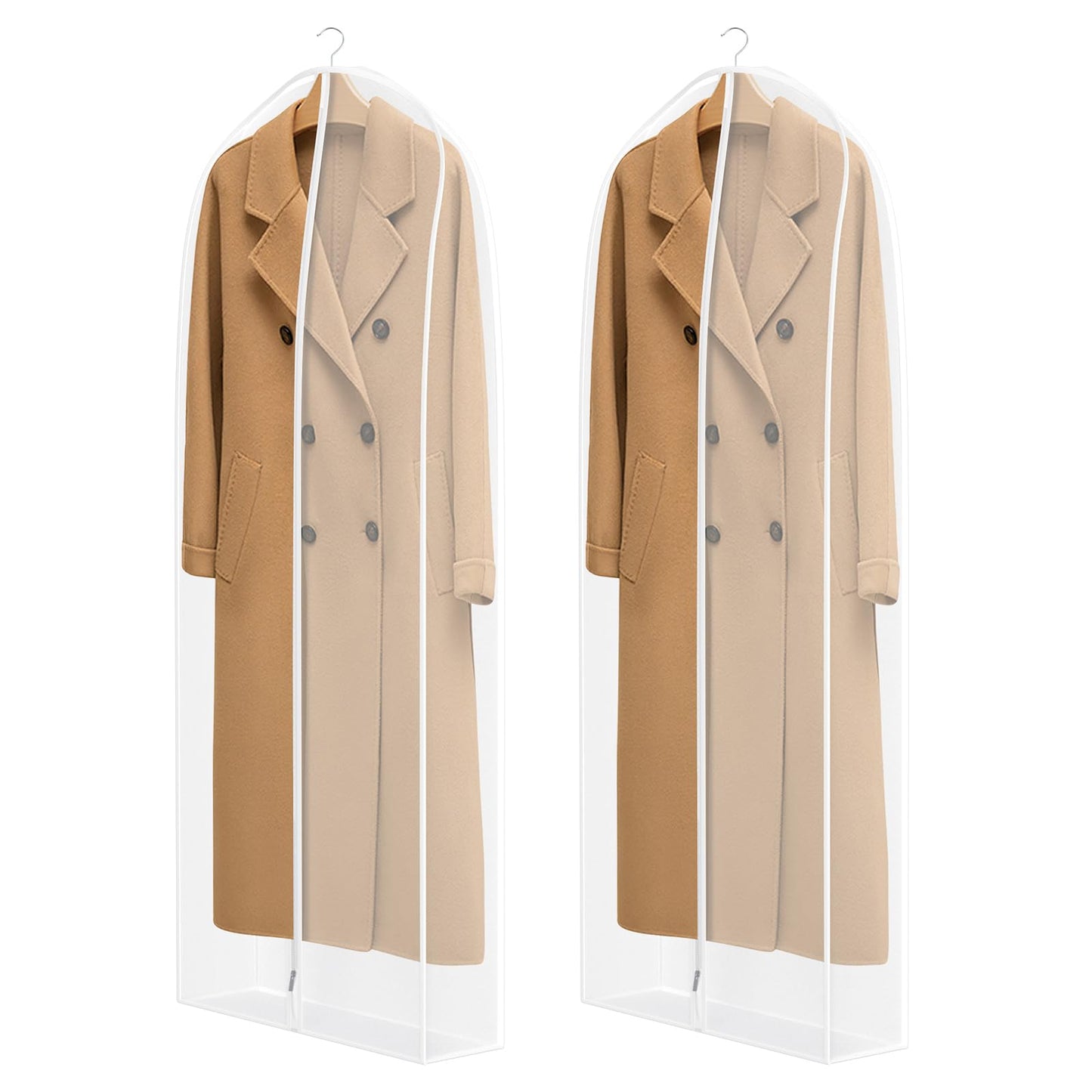 Zilink Breathable Leather Jacket Coat Storage Bags 60” Dress Bags for Gowns Long Dust Covers for Hanging Clothes with 7" Gussted Wrinkle Free for Leather Jacket Fur Coat Puffy Dress Storage, Set of 2