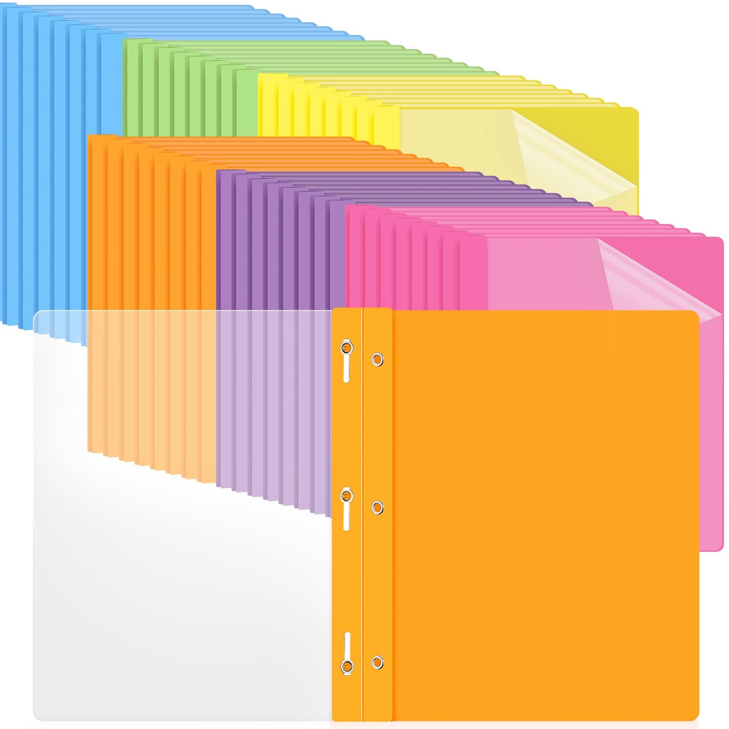 Feifeiya 72 Pack Plastic Report Covers with 3 Prongs Presentation Folders Bulk, 100 Sheet Capacity, Clear Front Report Covers for Presentation Document Paper School Office Supplies (Fresh Colors)