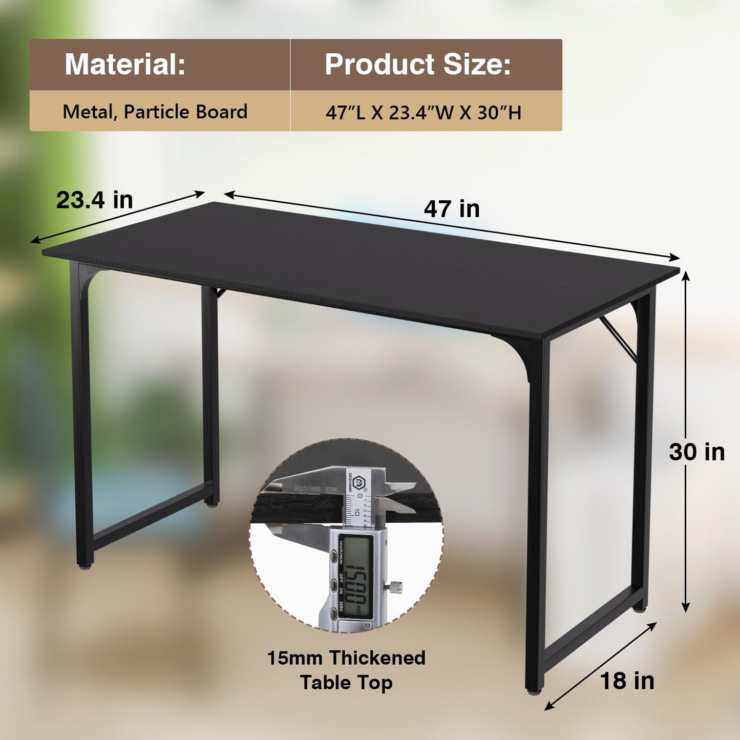 FDW 47 inches Computer Desk/Home Office Desk/Writing Study Table/Modern Simple Style PC Desk with Metal Frame,Black