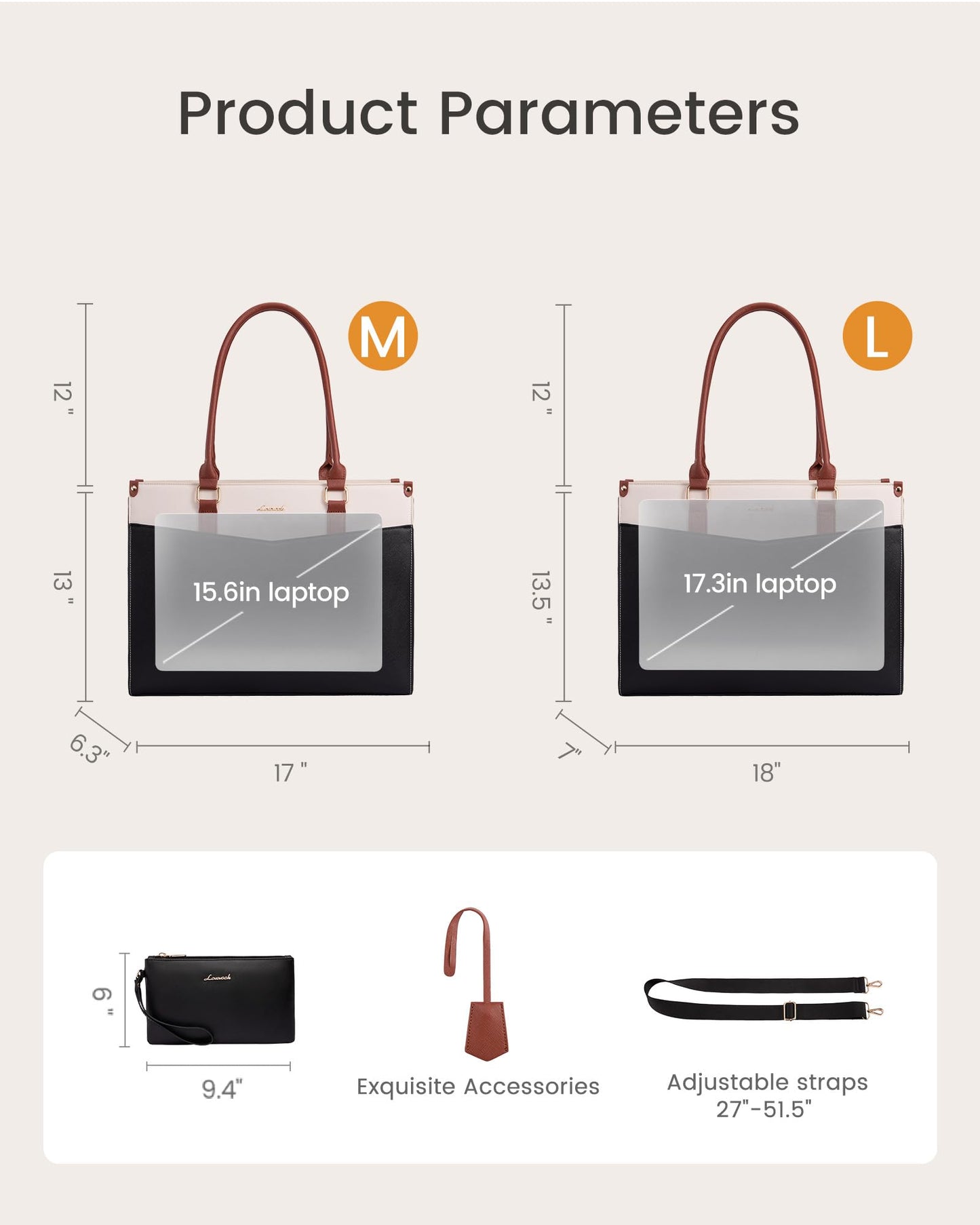 LOVEVOOK Laptop Bag for Women 15.6 Inch, Waterproof Leather Tote Purse with Cup Holder & Elegant Clutch, Multi Pocket Large Capacity Work Briefcase for Office Travel, Black-Beige-Brown