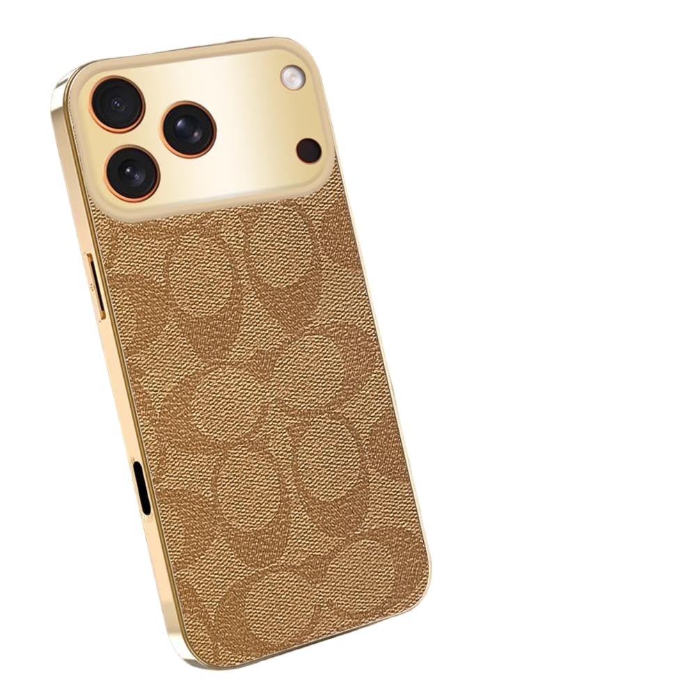 Sriyso Designer Case for iPhone,Luxury Classical Vintage Leather for Women Girl,Camera Protection,Electroplating Frame Anti-Fingerprint Military Grade Drop Shockproof Cover（Gold,iPhone 16 Plus