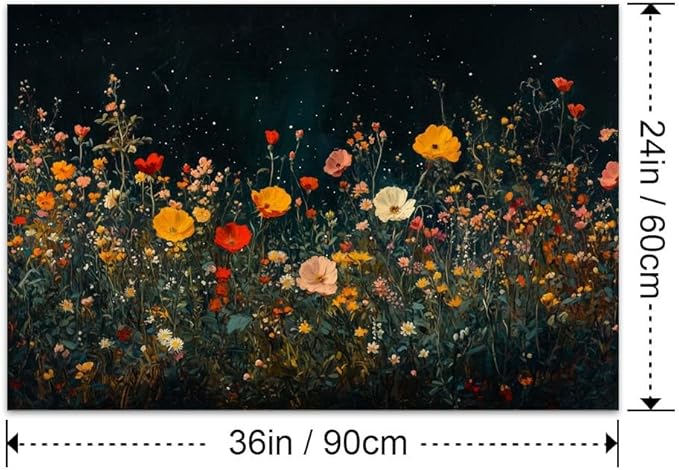 Yesad Wildflowers Field Landscape Wall Art, Floral Canvas Wall Art Wildflowers at Night Flower Prints Painting Rustic Wall Décor for Living Room Bedroom Farmhouse (Unframed,36”x24”,Wildflower1)